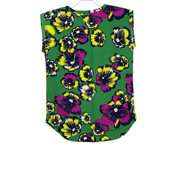 J Crew Top Womens Sz 00 XXS Shirt Tank Blouse Boho Floral Tropical Green Casual - Picture 10 of 12